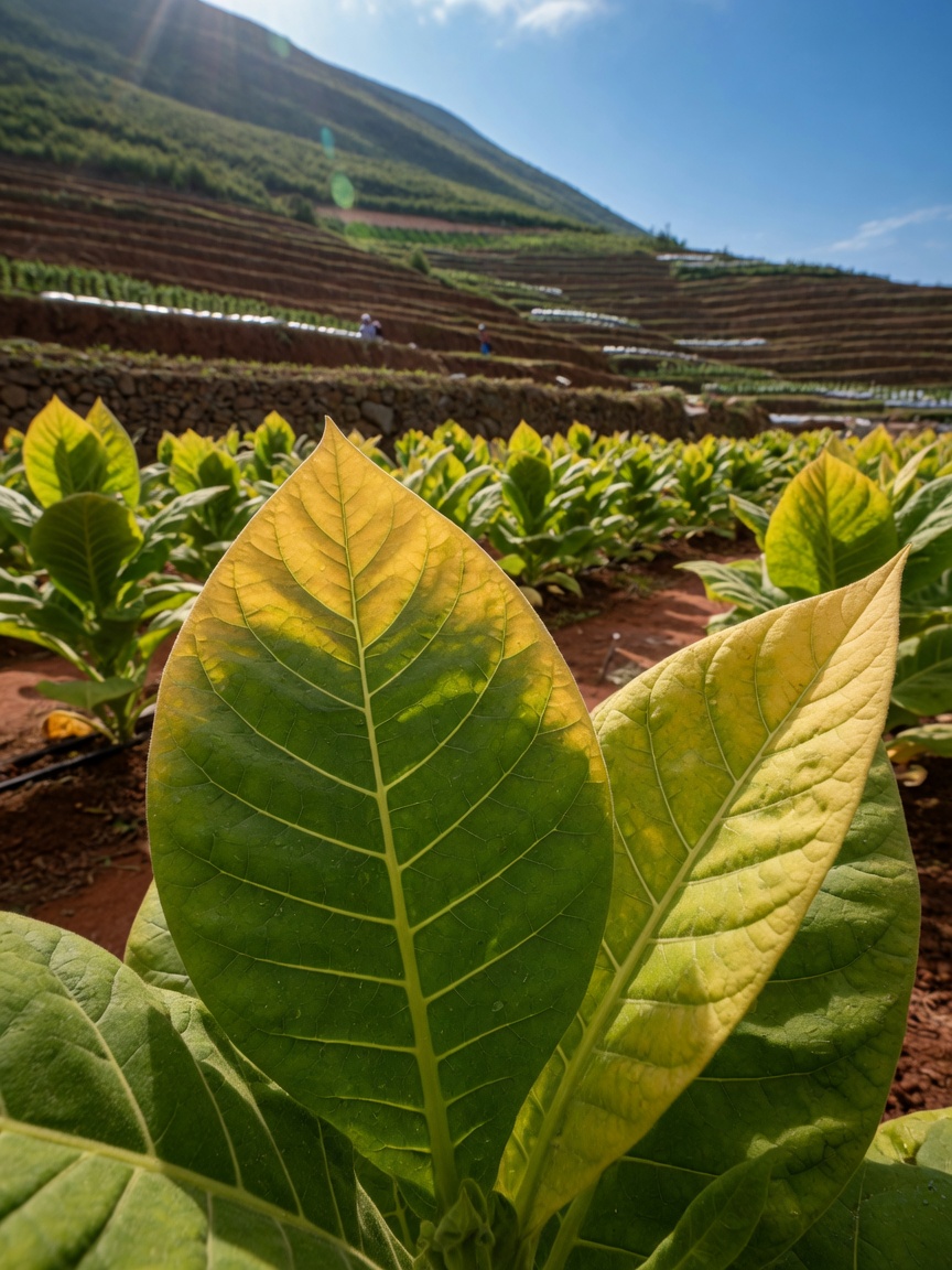 Comparação do crescimento de plantas de tabaco sob diferentes densidades de plantio — uma estrutura de dossel adequada é a base da qualidade das folhas.